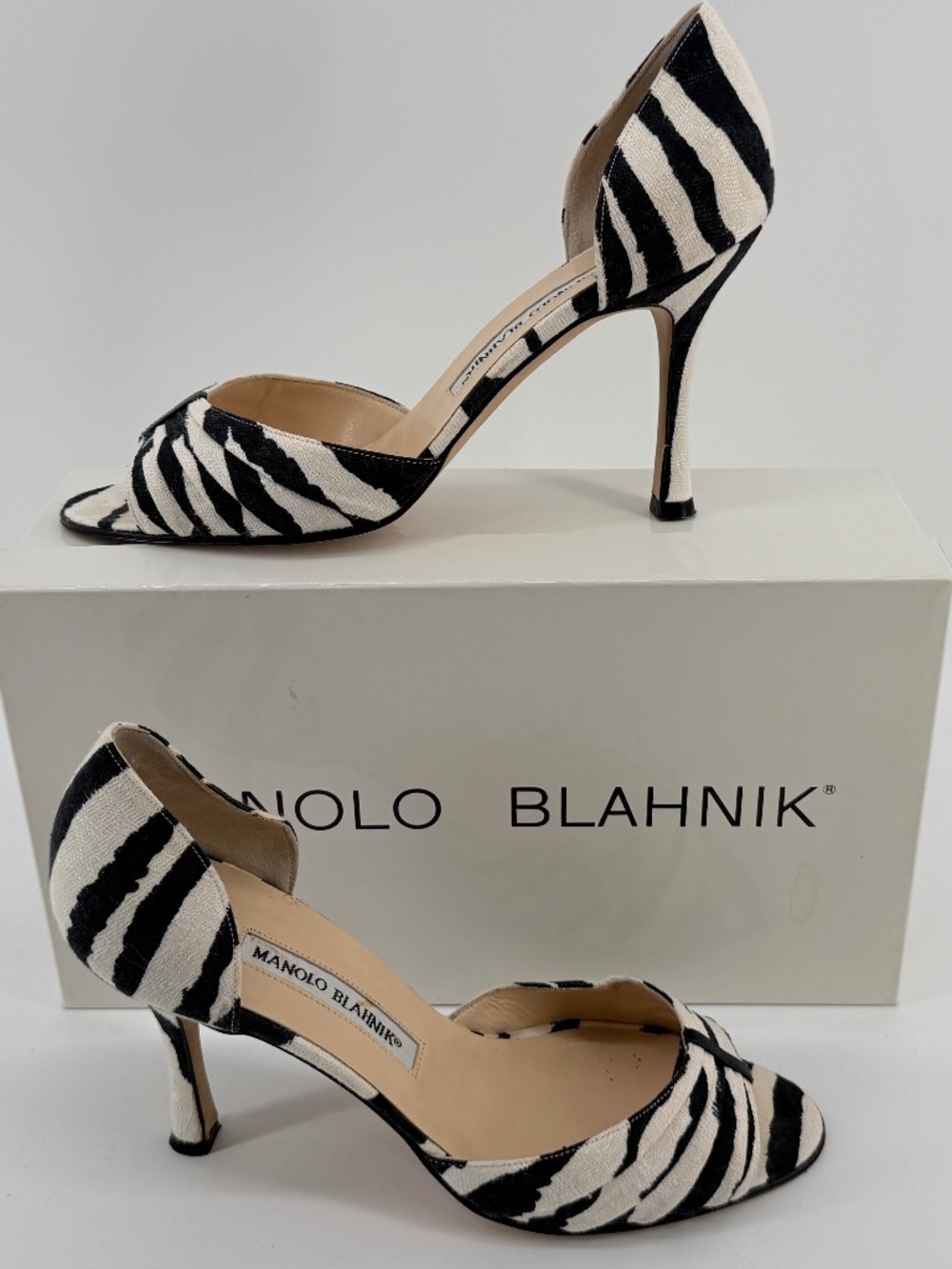 Manolo Blahnik Zebra Print Peep-Toe D’Orsay Heels EU 38